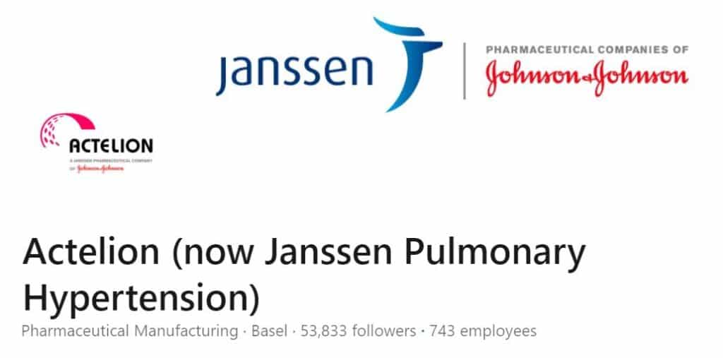 LinkedIn company page Actelion (now Janssen Pulmonary Hypertension) Pharmaceutical Manufacturing