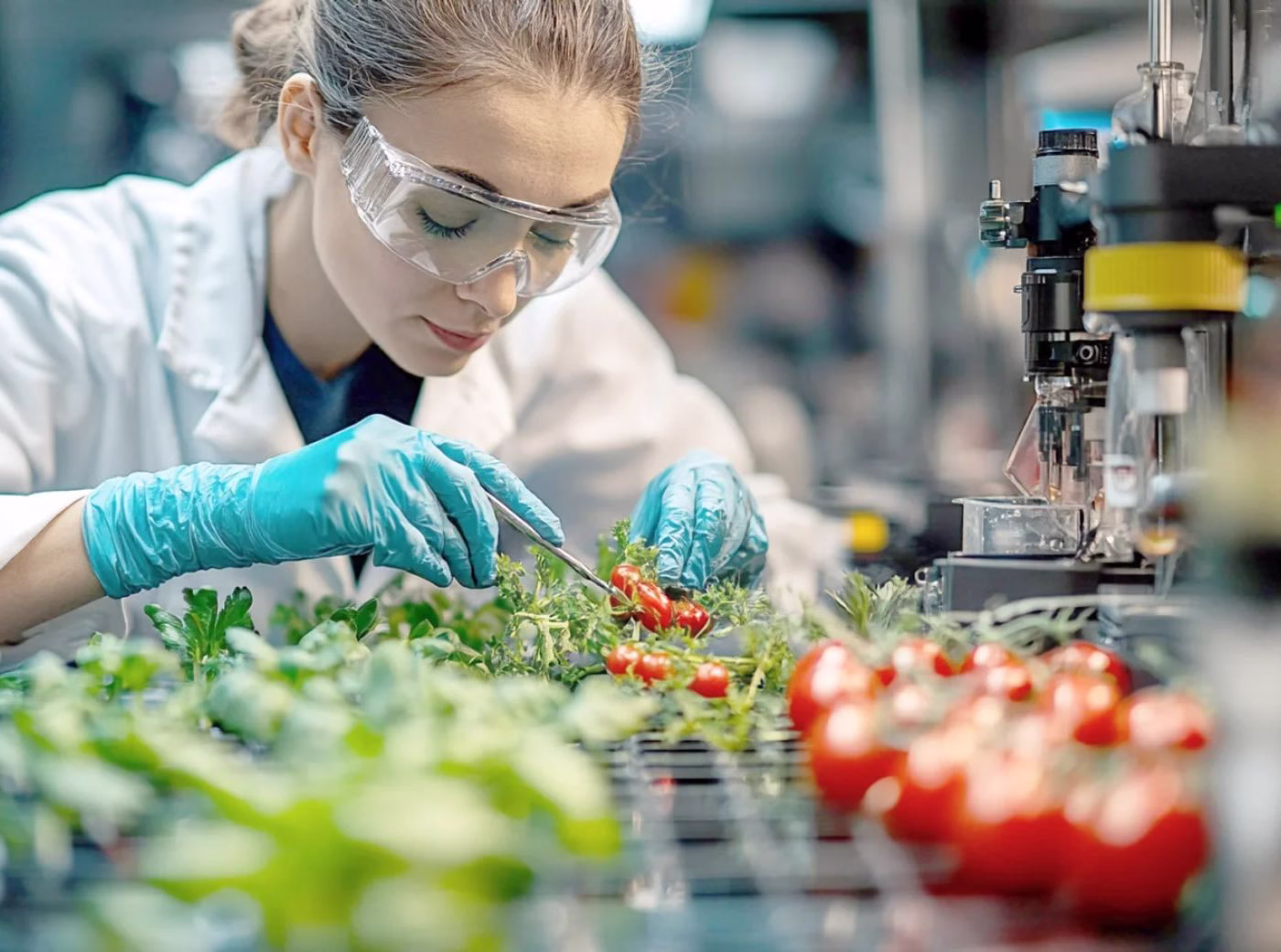 Foodtech researcher testing sustainable agricultural crops in Swiss innovation lab